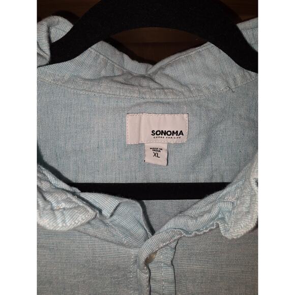 Sonoma Linen Blend Shirt Mens XL Blue Button Up Lightweight Beach Vacation - Picture 3 of 4